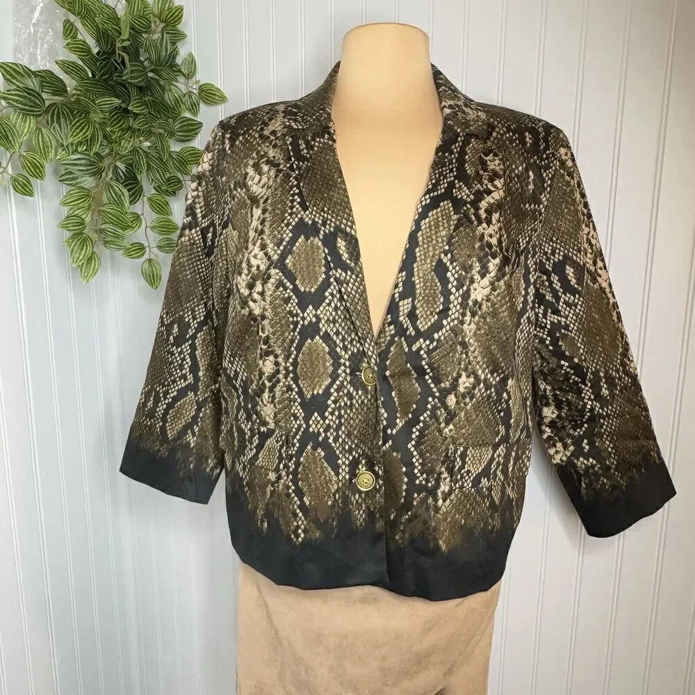 Michael Kors Sz 12 Women’s Blazer Jacket Cotton Snake Skin Animal Print Lined